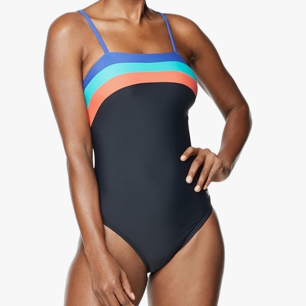 Speedo One-Piece Swimsuit – Black with Colorblock Trim – Size 8